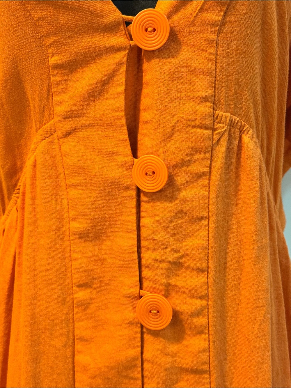 By Anthropologie Reneé Flutter-Sleeve Orange Linen Button-Front Midi Dress - XL - Picture 8 of 10